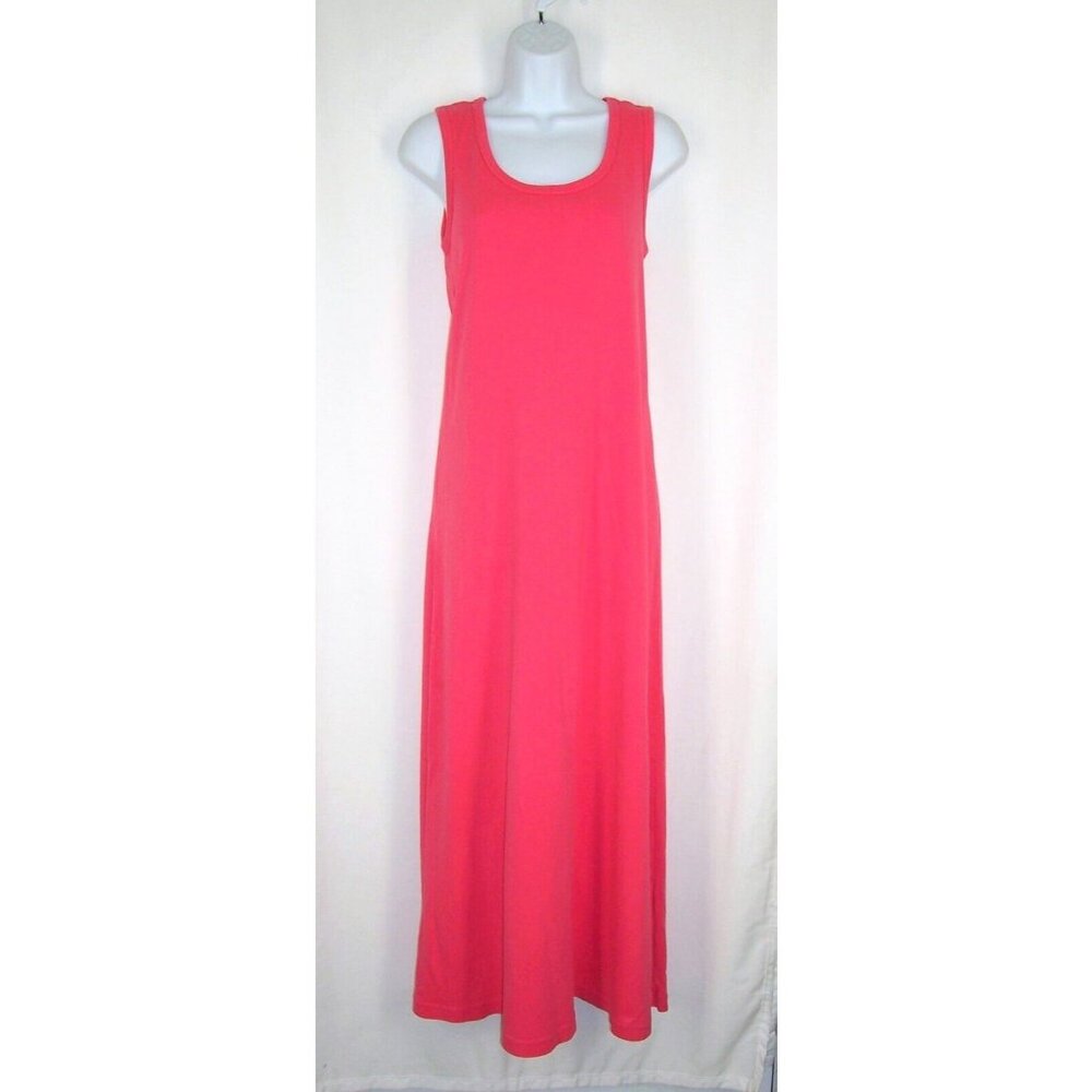Varsity Sport Coral Ribbed Tank Knit Maxi Dress S Made in USA Cotton Stretch